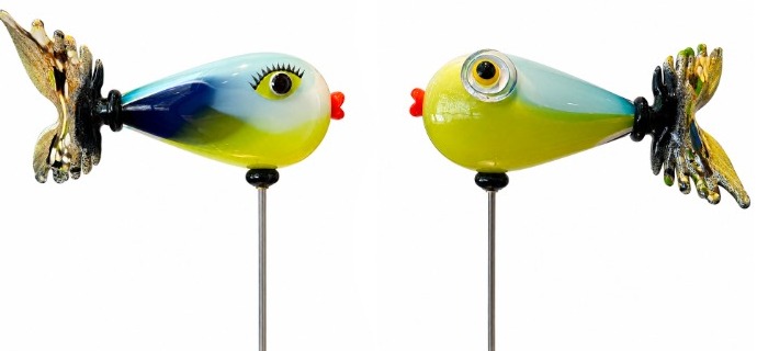 Poisson tropiques vert et bleu - Sculpture en verre souffé - H 41 x L 34 cm
